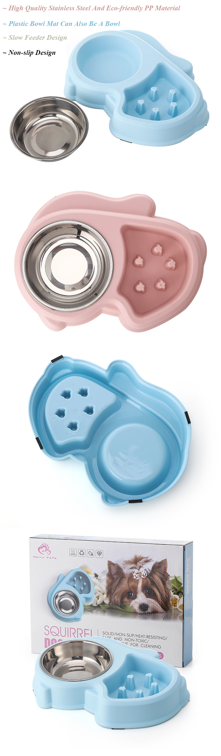 ROADREIGN - Wholesale Plastic Slow Feeder Dog Bowl , Double Stainless Steel Pet Bowl Pet Bowls 10