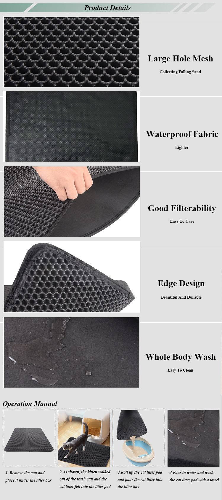 ROADREIGN - Wholesale EVA/Waterproof Fabric Cat Litter Mat Pet Cleaning 9