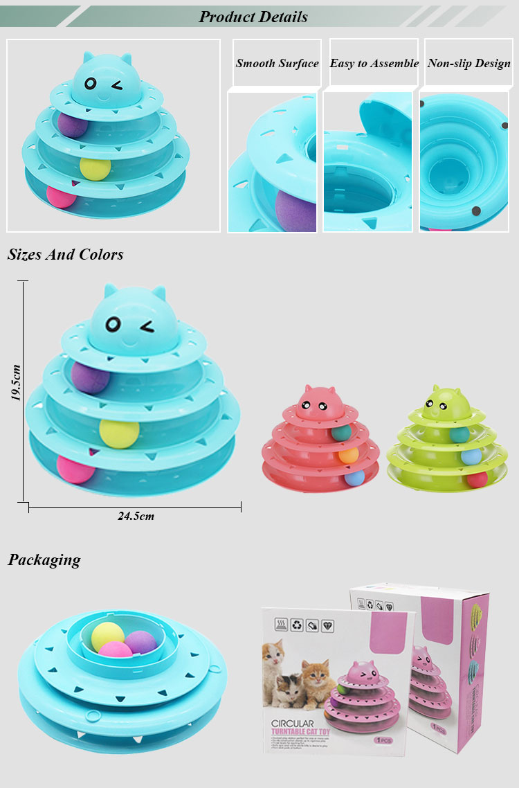Pet Plastic 3 Level Towers Tracks Roller Cat Toy Happy Turntable