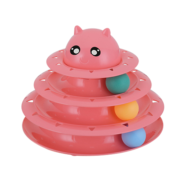 ROADREIGN - Kattenspeelgoed Roller Kattenspeelgoed 3 Niveaus Torens Rails Roller met Drie Kleurrijke Ballen Interactief Leuk Puzzelspeelgoed voor Kittens Huisdierspeelgoed 4