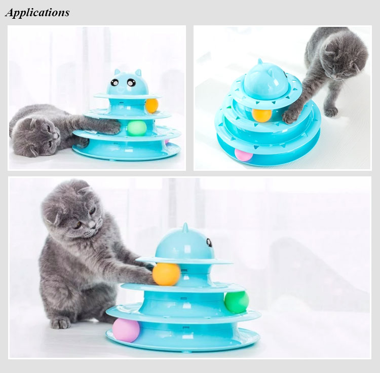 Pet Plastic 3 Level Towers Tracks Roller Cat Toy Happy Turntable