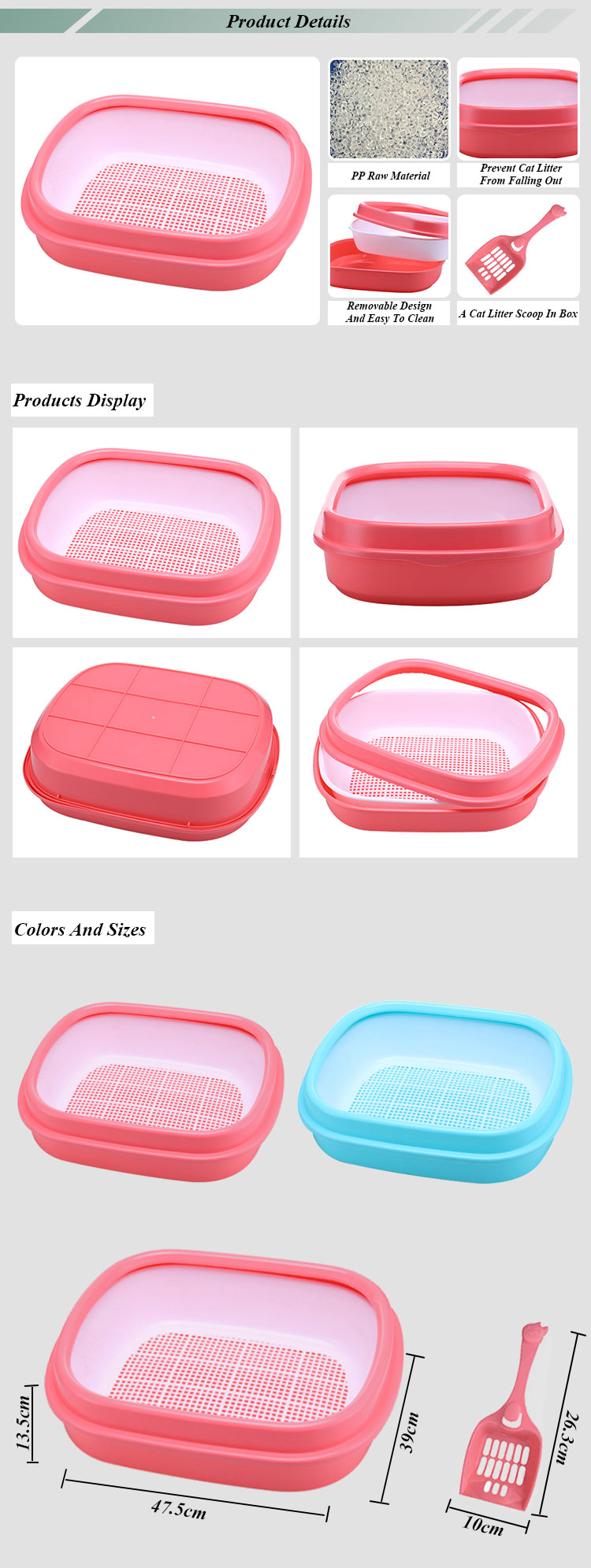 ROADREIGN - Easy To Clean Large Size Cat Plastic Litter Box , Hot Selling Cat Toilet Pet Toilets 9