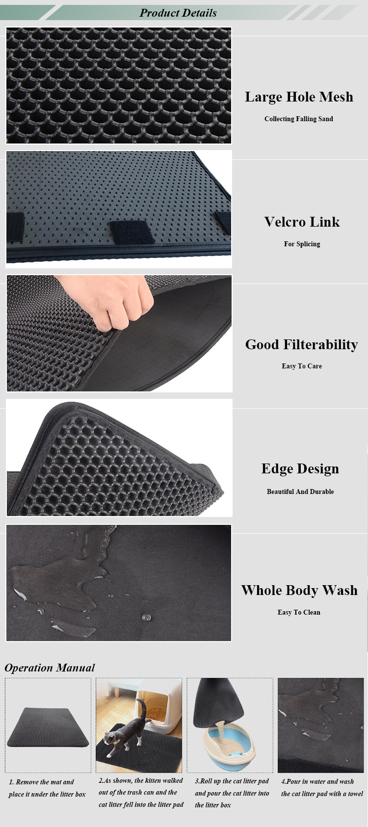 ROADREIGN - Amazon Hot Selling Splicing Folding EVA Cat Litter Mat Pet Cleaning 9