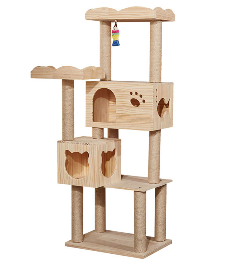 Solid Wood Cat Climbing Tree Toys Scratch Resistant Premium Sisal Cat Post With Pet House Tower