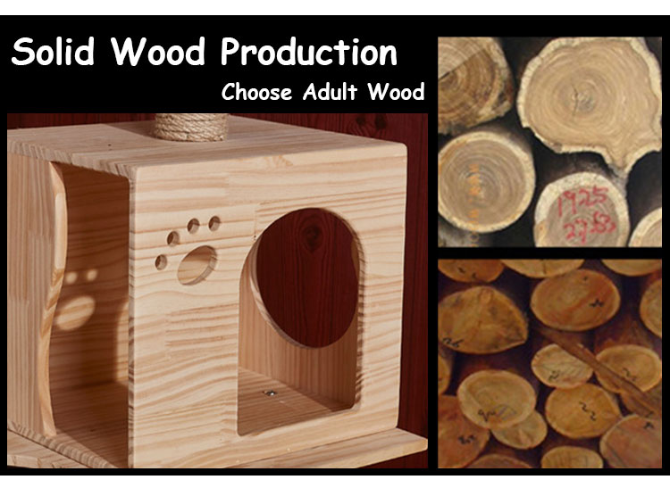 Solid Wood Cat Climbing Tree Toys Scratch Resistant Premium Sisal Cat Post With Pet House Tower