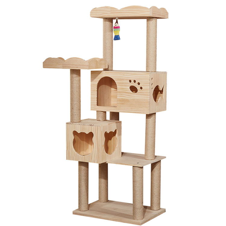ROADREIGN - Solid Wood Cat Climbing Tree Toys Scratch Resistant Premium Sisal Cat Post With Pet House Tower Pet Toys 1