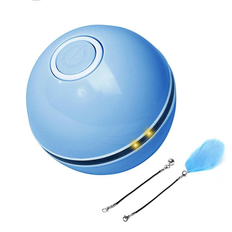 ROADREIGN - Cat LED Ball Toy USB Charging Automatic Funny Cat Sounding Ball With Feather And Bell Pet Toys 1