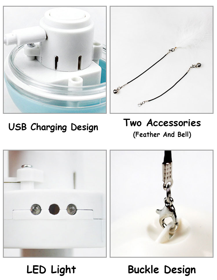 ROADREIGN - Cat LED Ball Toy USB Charging Automatic Funny Cat Sounding Ball With Feather And Bell Pet Toys 2