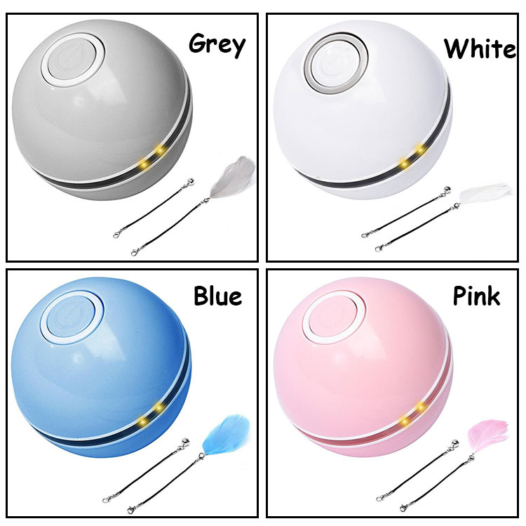 ROADREIGN - Cat LED Ball Toy USB Charging Automatic Funny Cat Sounding Ball With Feather And Bell Pet Toys 5