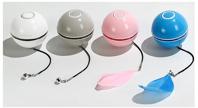 ROADREIGN - Cat LED Ball Toy USB Charging Automatic Funny Cat Sounding Ball With Feather And Bell Pet Toys 6