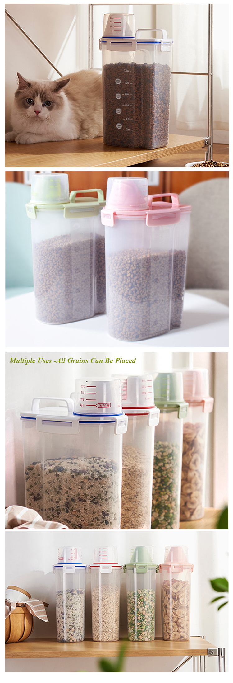 ROADREIGN - Pet Cat Food Barrel Sealed Container Moisture-Proof Plastic Dog Food Storage Bucket Pet Bowls 13