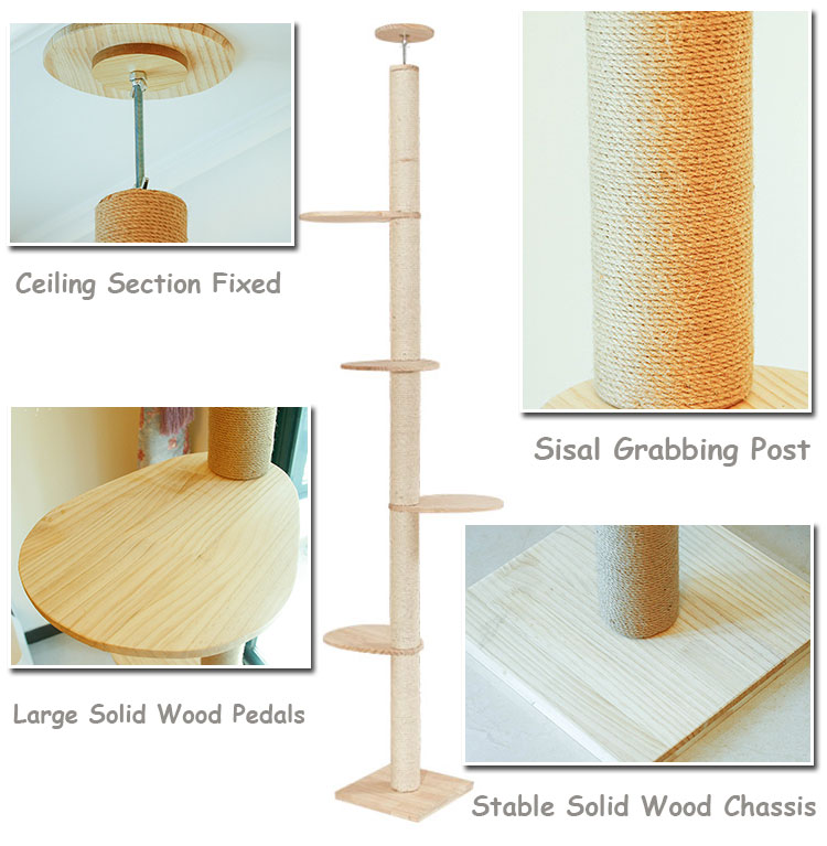 ROADREIGN - Custom Wooden Cat Post Tree High Quality Sisal Grabbing Post Pet Toys 2