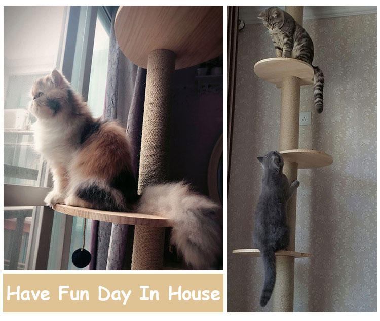 ROADREIGN - Custom Wooden Cat Post Tree High Quality Sisal Grabbing Post Pet Toys 5