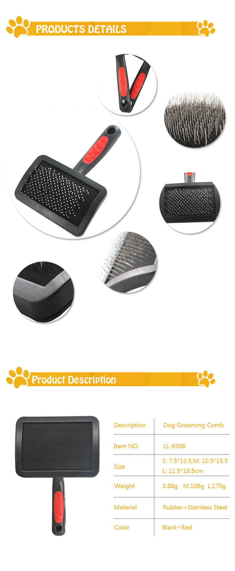 ROADREIGN - Factory Price Wholesale Stainless Steel Dog Hair Comb Pet Brushes 9