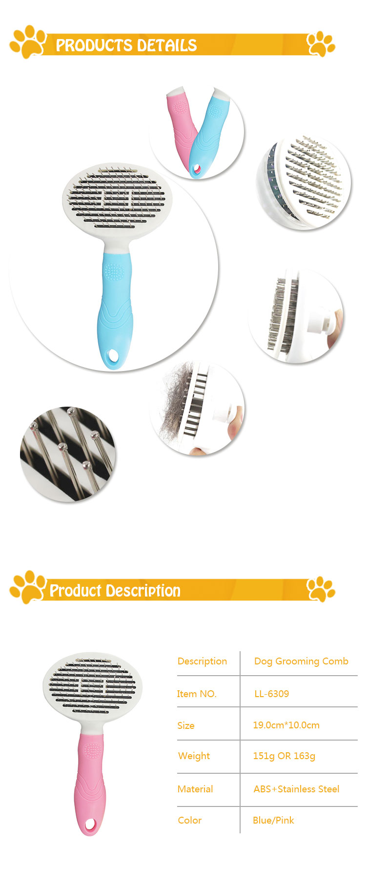ROADREIGN - Hot Sale Wholesale Stainless Steel Automatic Dog Grooming Comb Pet Brushes 9