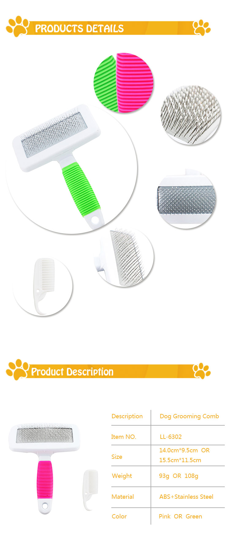ROADREIGN - Factory Price Wholesale ABS Stainless Steel Dog Hair Deshedding Brush Pet Brushes 9