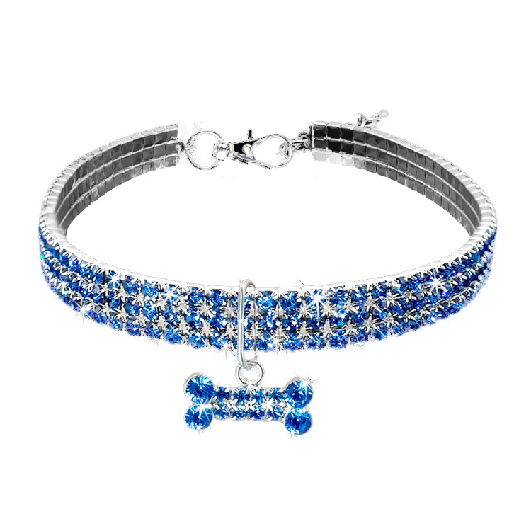 ROADREIGN - Luxe hondenhalsband met strasssteentjes - Lichtgewicht en comfortabele halsband met botvormige hanger, verstelbare glinsterende halsband voor kleine honden en katten 11