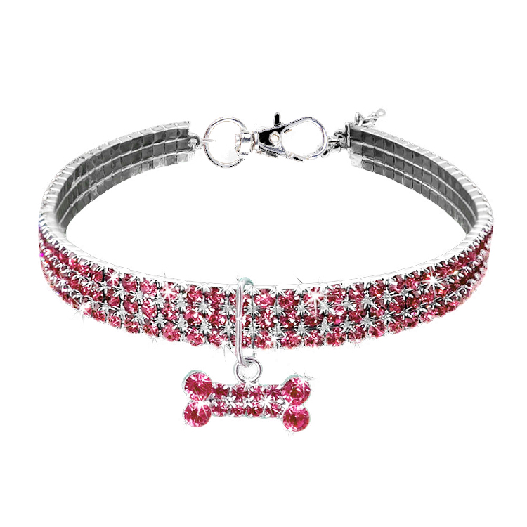 ROADREIGN - Luxe hondenhalsband met strasssteentjes - Lichtgewicht en comfortabele halsband met botvormige hanger, verstelbare glinsterende halsband voor kleine honden en katten 7