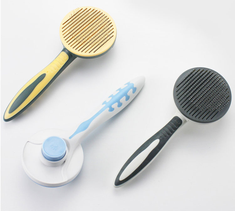 Pet Grooming Comb Custom Design Self Cleaning Dog Massage Brush , Cat Hair Removal Comb