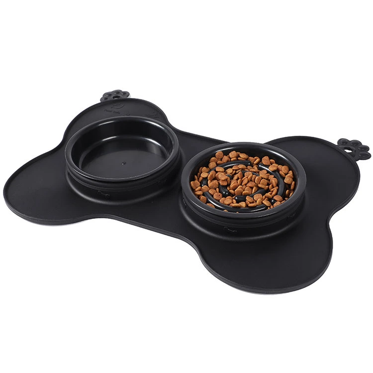 ROADREIGN - Double Silicone Dog Food Bowls Foldable Slow Feeder Pet Water Bowl Pet Bowls 1