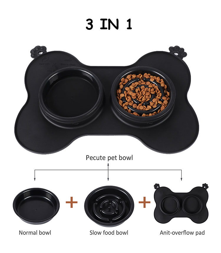 Double Silicone Dog Food Bowls Foldable Slow Feeder Pet Water Bowl