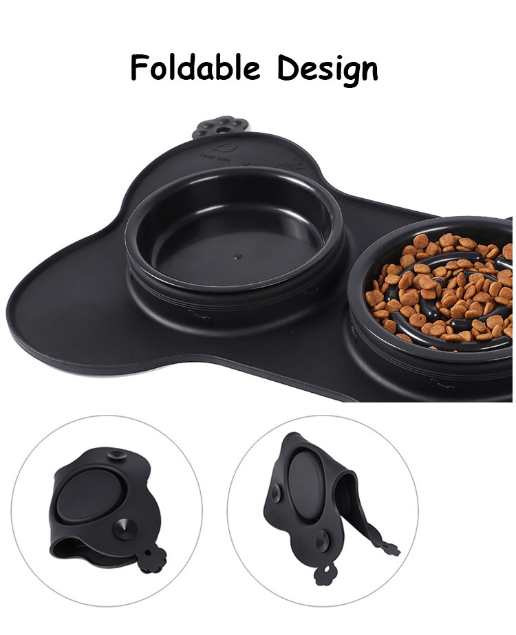 Double Silicone Dog Food Bowls Foldable Slow Feeder Pet Water Bowl