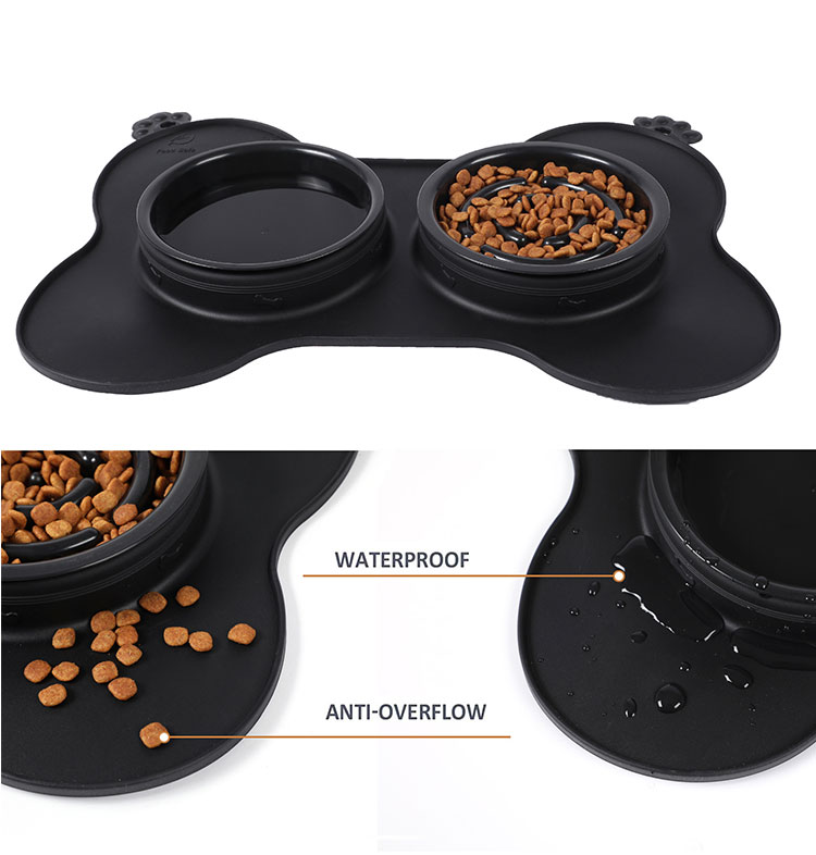 Double Silicone Dog Food Bowls Foldable Slow Feeder Pet Water Bowl