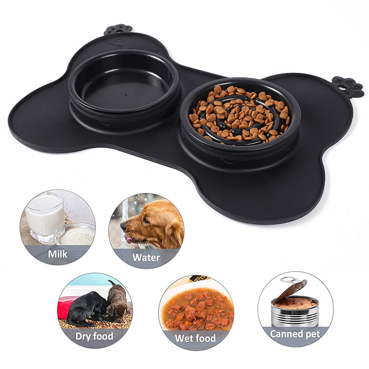Double Silicone Dog Food Bowls Foldable Slow Feeder Pet Water Bowl