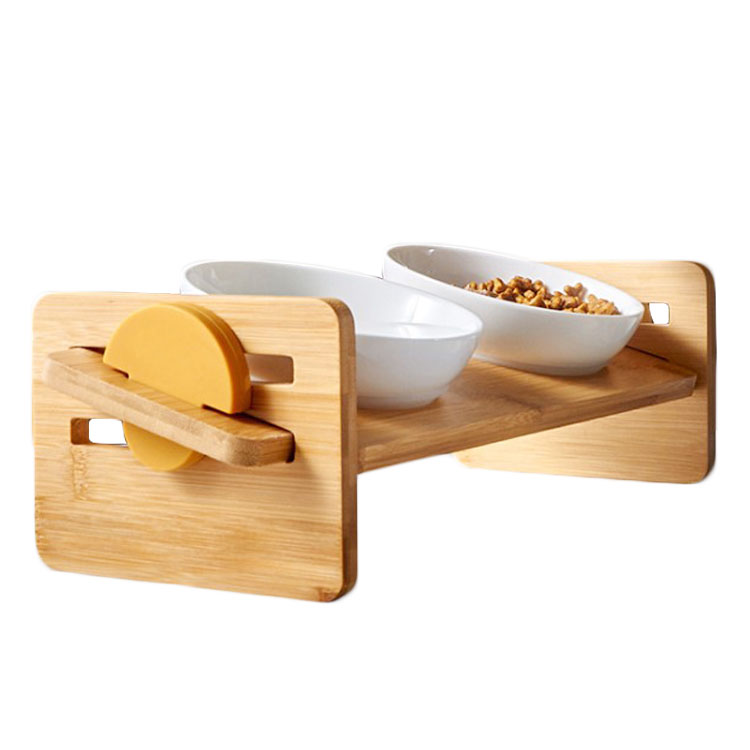 ROADREIGN - Adjustable Tilt Pet Bowl Wooden Stand Ceramic Cat Food Bowls Dog Water Bowl Pet Bowls 3