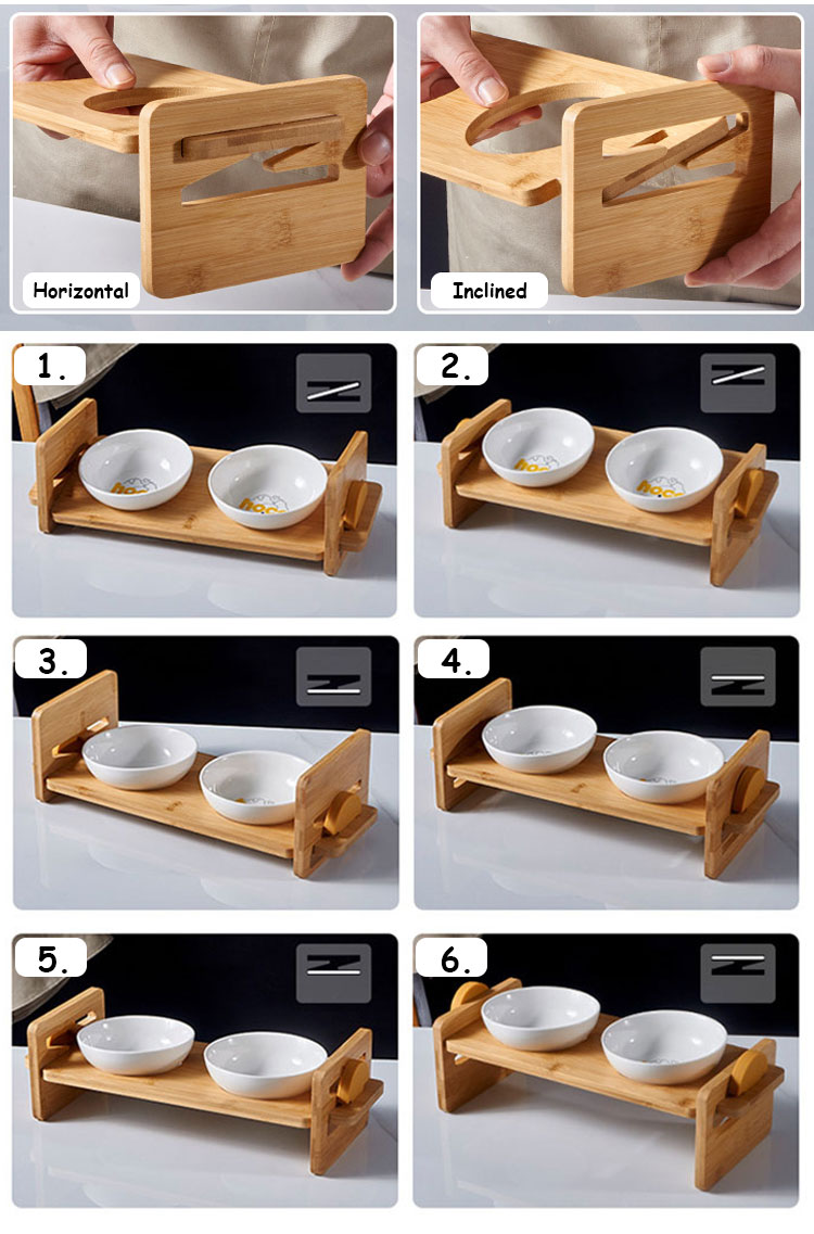Adjustable Tilt Pet Bowl Wooden Stand Ceramic Cat Food Bowls Dog Water Bowl