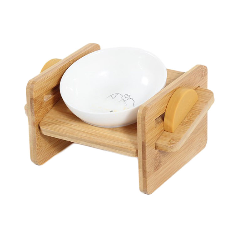 ROADREIGN - Adjustable Tilt Pet Bowl Wooden Stand Ceramic Cat Food Bowls Dog Water Bowl Pet Bowls 7