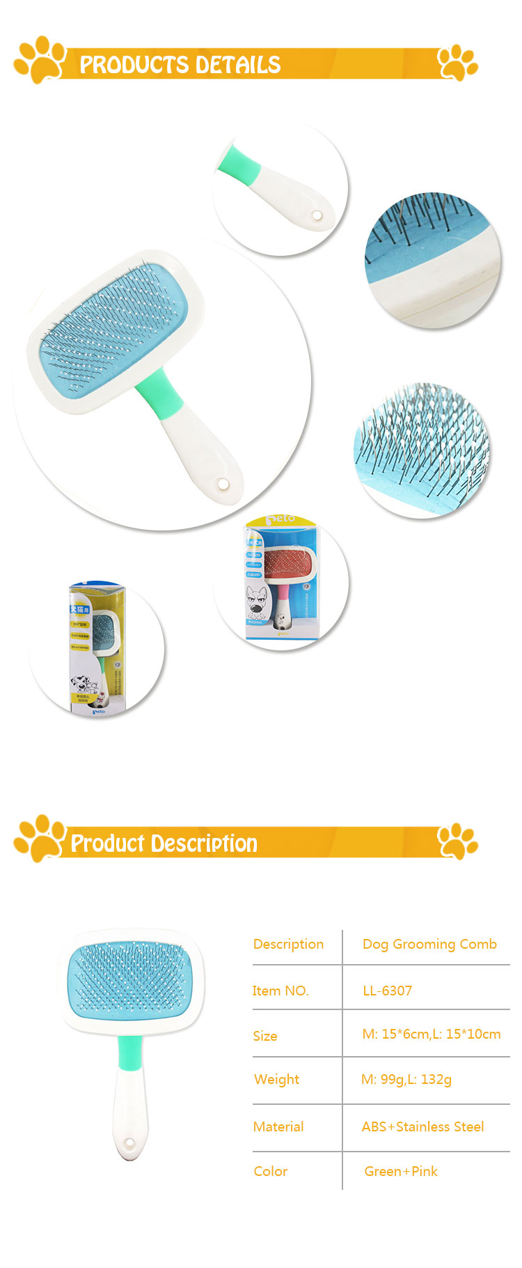 ROADREIGN - High Quality Wholesale Stainless Steel 360 Rotatable Dog Grooming Comb Pet Brushes 7