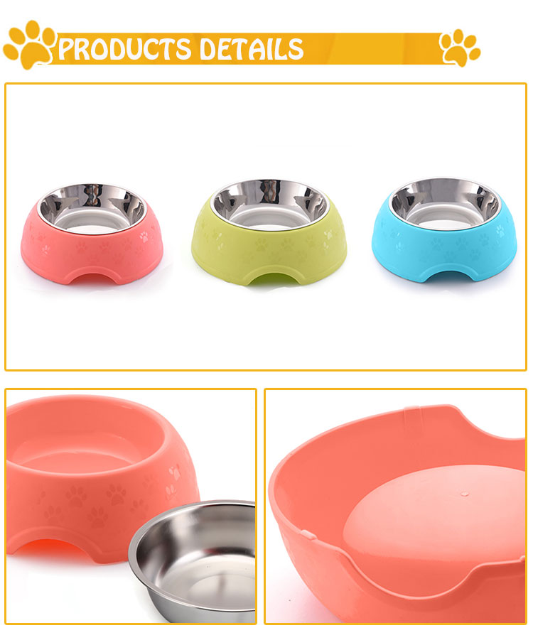 Stainless Steel Dog Bowl Non-Slip Plastic Mat Design Pet Feeder Bowl
