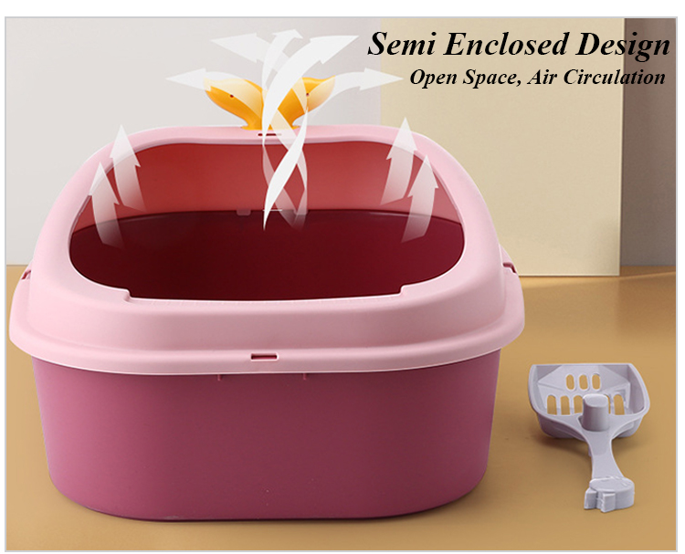 ROADREIGN - Plastic Cat Toilet Box Semi Enclosed Pet Indoor Toilet Pet Toilets 2