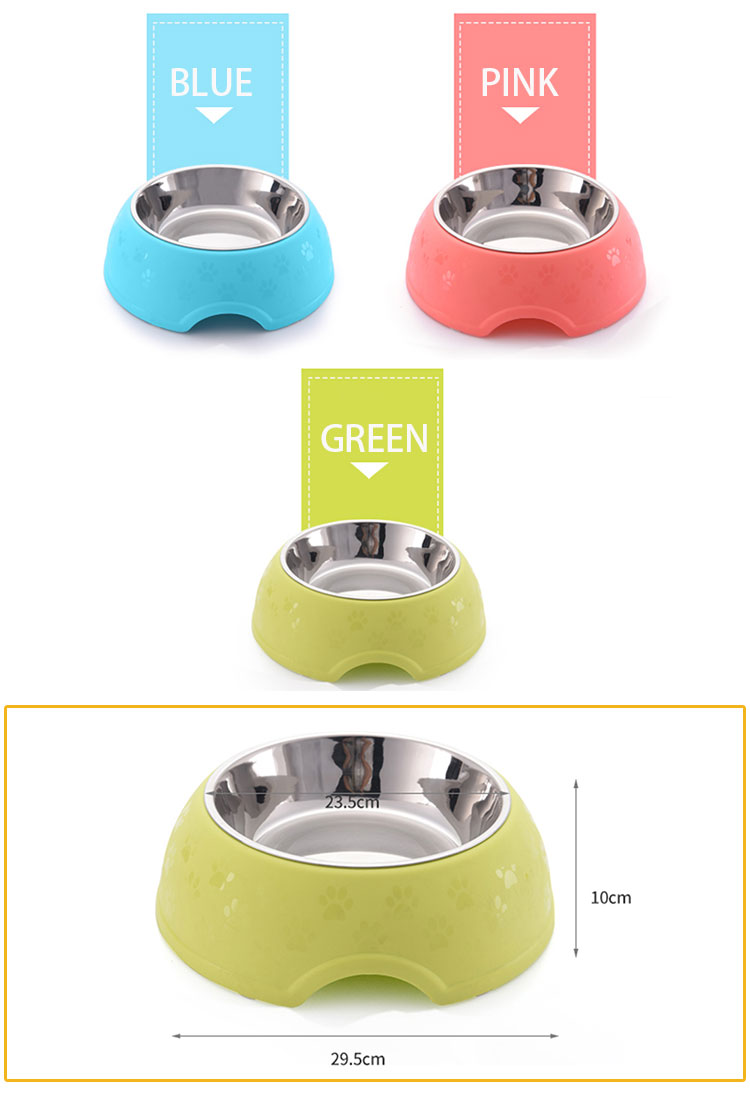Stainless Steel Dog Bowl Non-Slip Plastic Mat Design Pet Feeder Bowl