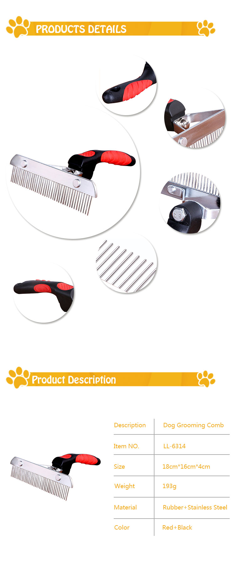 ROADREIGN - Wholesale Useful Large Dog Grooming Comb Pet Combs 9