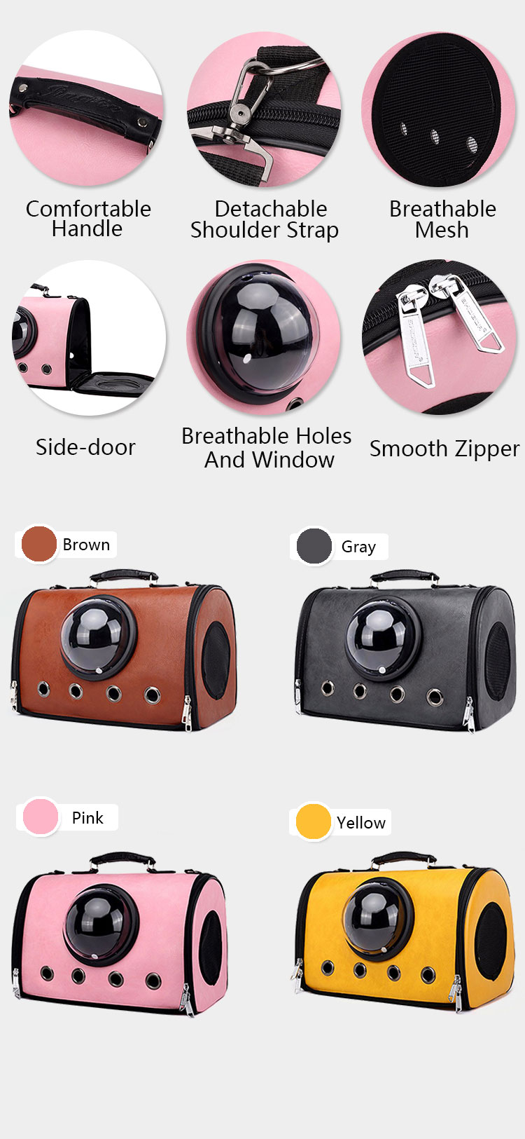 ROADREIGN - Breathable Portable Pet Carrier Leather Shoulder Bag Pet Carriers 12