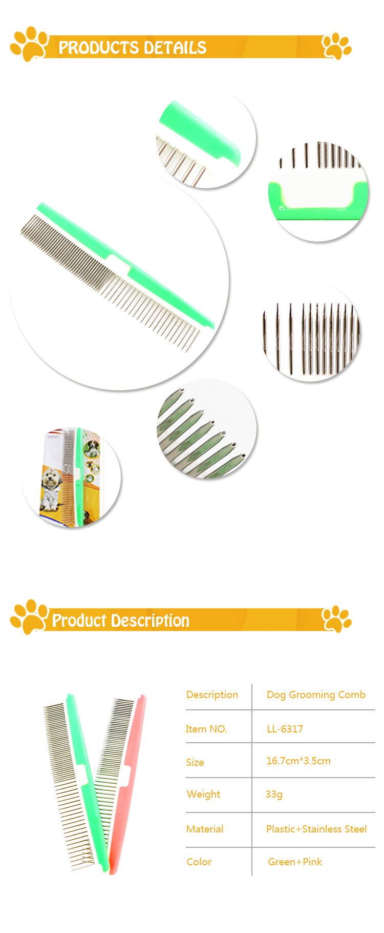 ROADREIGN - 2 In 1 Stainless Steel Dog Grooming Comb Pet Combs 9