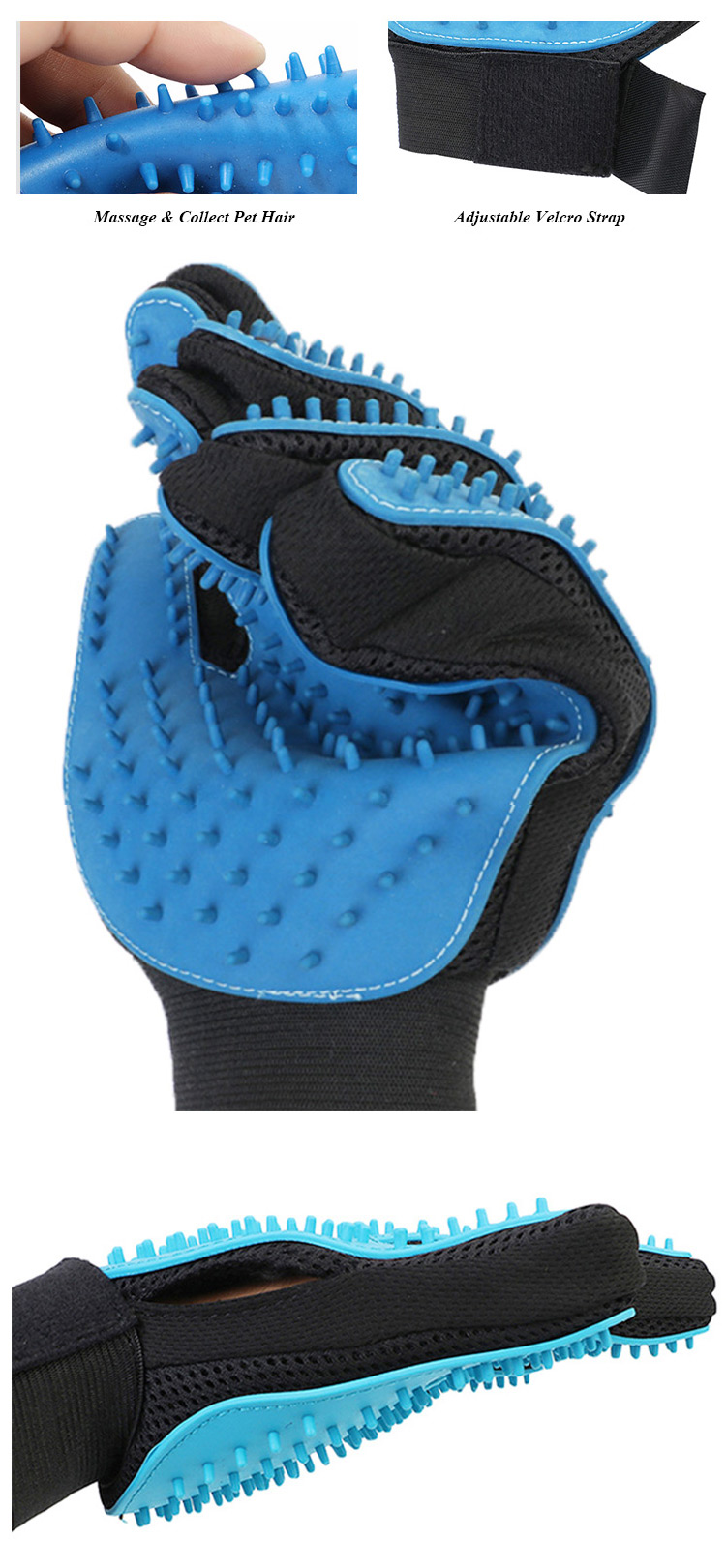 ROADREIGN - Dog Cleaning Double Sides Hair Remover Pet Grooming Glove Pet Grooming Gloves 8