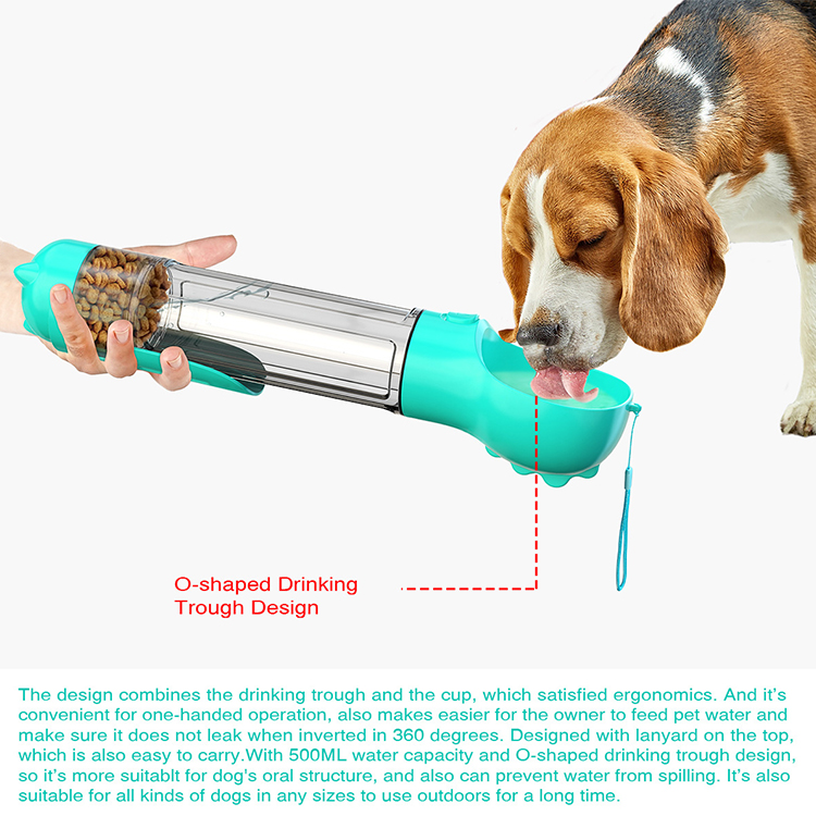 ROADREIGN 5-in-1 Dog Water Bottle for Walking — 500ml Leak-Proof Travel Dispenser with Food Container, Poop Shovel & Waste Bag Dispenser 3