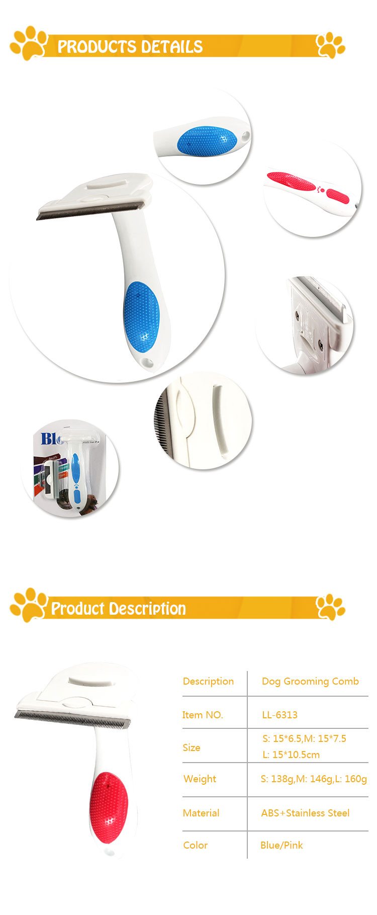 ROADREIGN - Factory Price Wholesale Dog Pet Hair Deshedding Comb Pet Combs 9