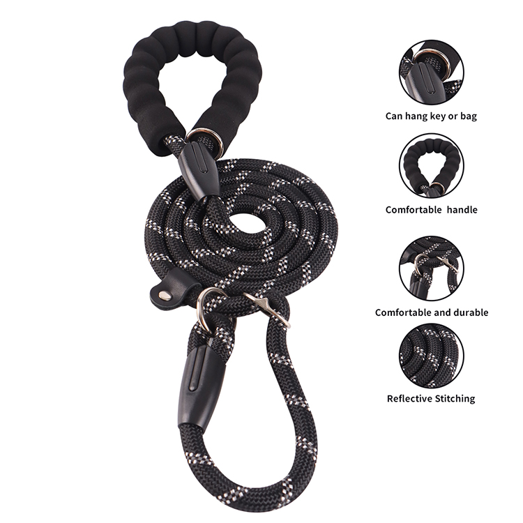 Waterproof Nylon Dog Leash with Comfortable Padded Handle and Highly Reflective Threads for Pet Dogs