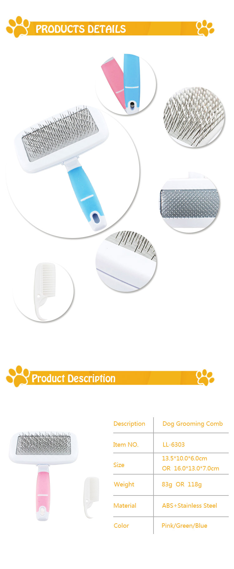 Wholesale Pet Grooming Stainless Steel Pin Dog Hair Remover Brush