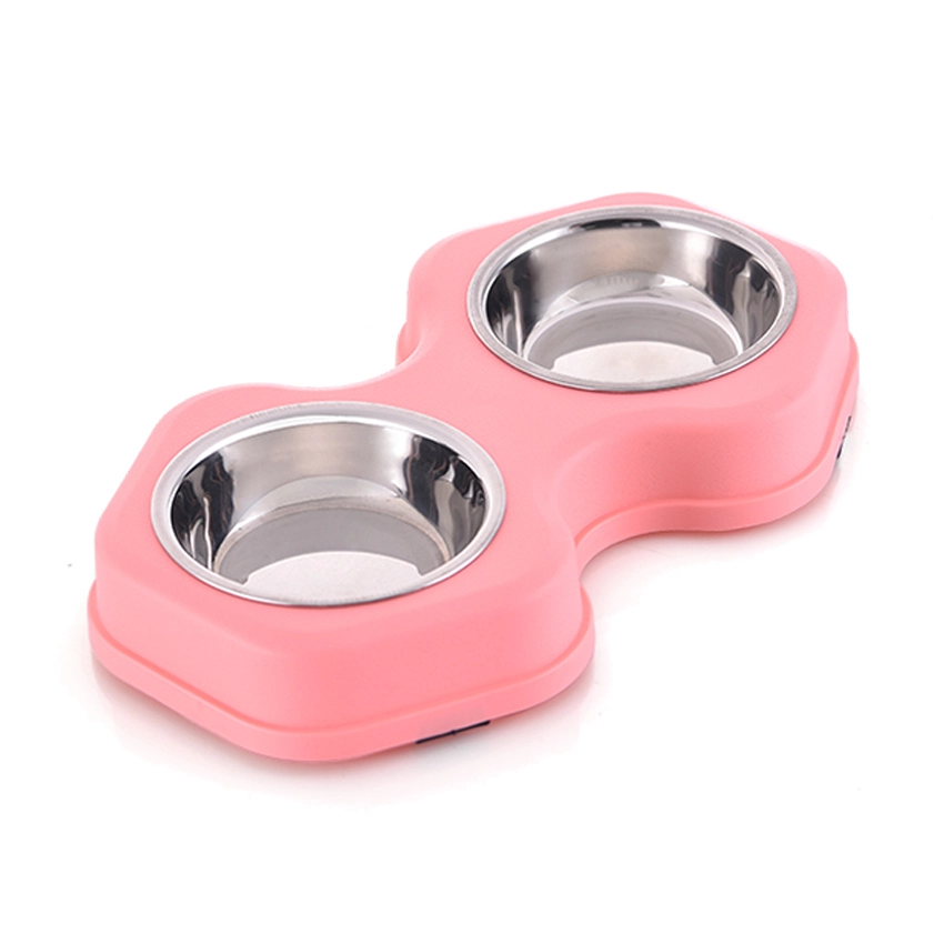 ROADREIGN - Double Stainless Steel Pet Bowl Plastic Mat Dog Food Feeder Bowl Pet Bowls 1