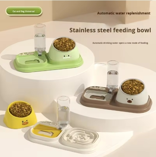 ROADREIGN - Double Bowl Protect Cervical Vertebra Slanted Mouth Slow Food Eco-friendly IPX5 Waterproof Three-in-One Pet Bowl for Dogs 1