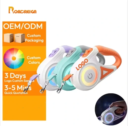 ROADREIGN - Custom New LED Luminous Automatic Retractable Dog Leash, 3/5m Adjustable Nylon Wear-Resistant Lead for Small & Medium Dogs 1