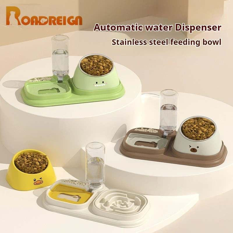 ROADREIGN - Cuenco doble para perros, con protección para la vértebra cervical, boca inclinada, comida lenta, ecológico, IPX5, resistente al agua, tres en uno. 1
