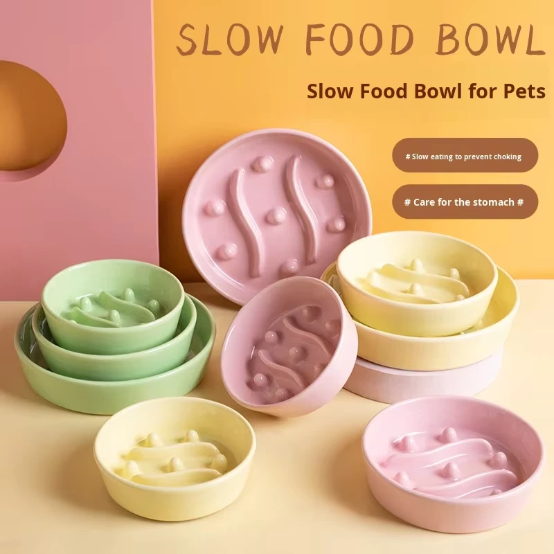 ROADREIGN -Custom Ceramic Eco-friendly Waterproof Solid Anti-choking Anti-knock Slow Pet Food Bowl for Cats Dogs 1