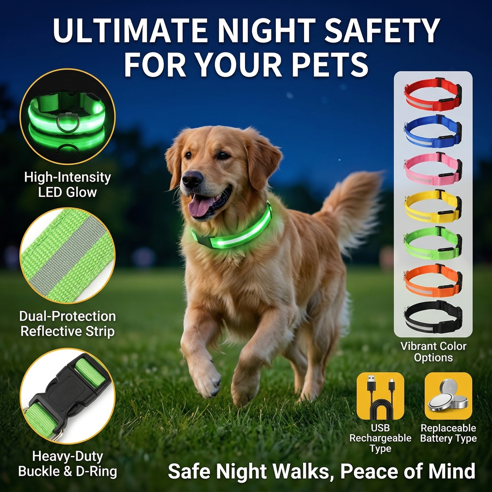 ROADREIGN - Collar LED Elite Glow para perros - Luz nocturna reflectante, impermeable y totalmente ajustable 3