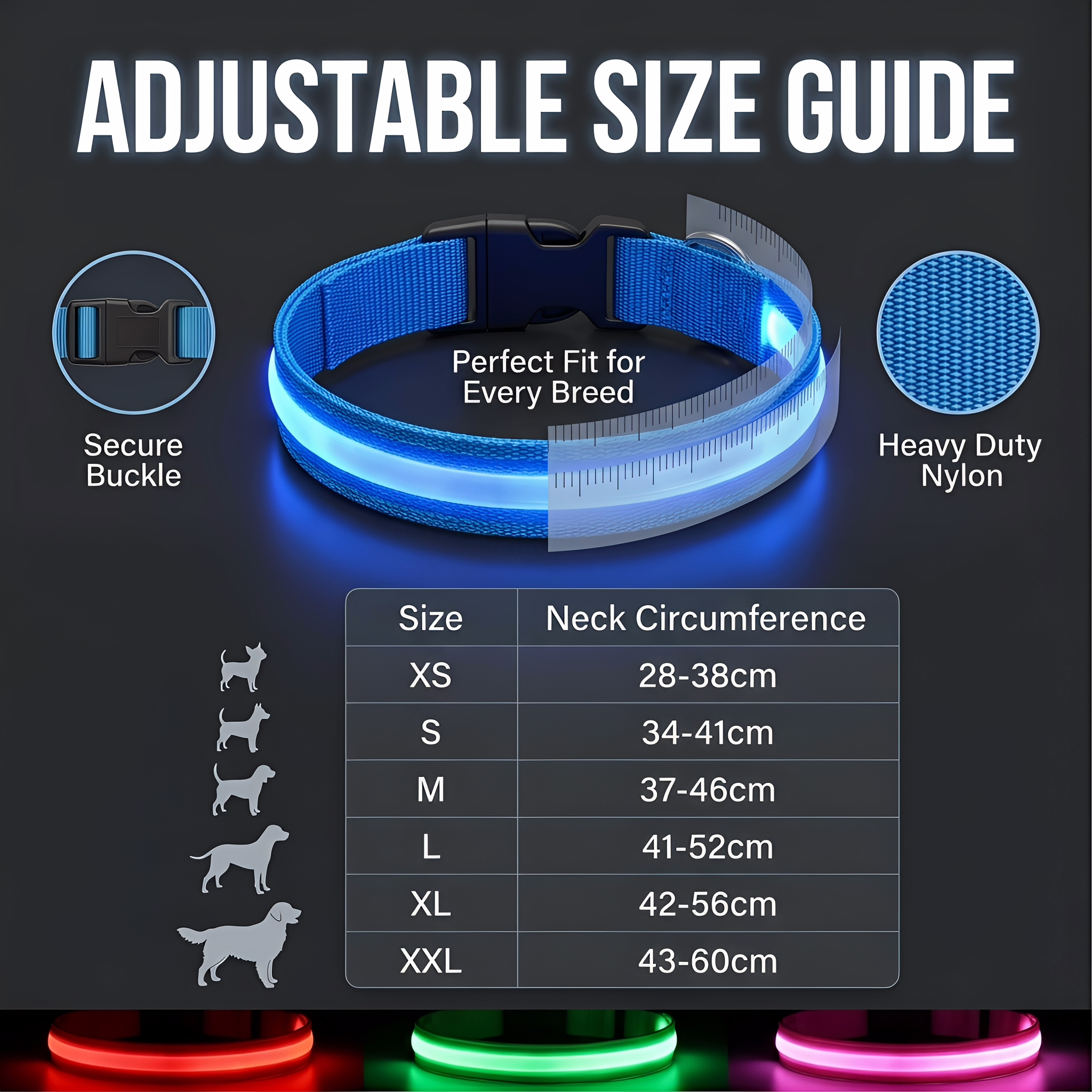 ROADREIGN - Collar LED Elite Glow para perros - Luz nocturna reflectante, impermeable y totalmente ajustable 5